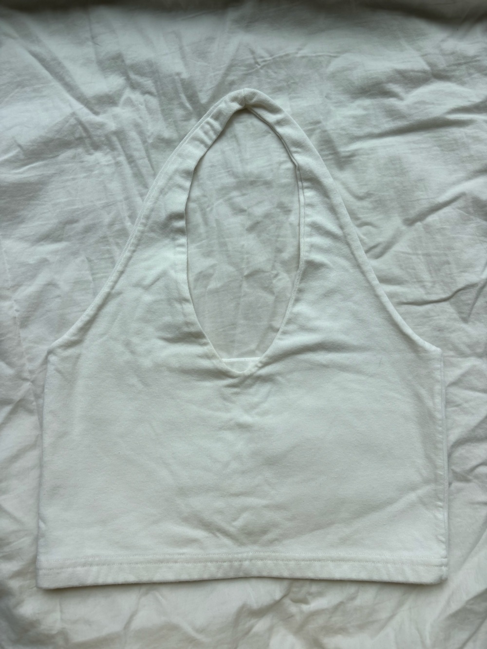 Brandy Melville White Ribbed Cotton Halter Crop Top One Size